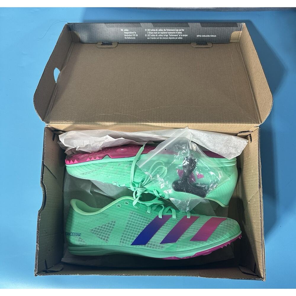 Adidas Adizero Distancestar Track Shoes Men’s Size 11 GV9078 Mint Green Pink NEW - Picture 2 of 9